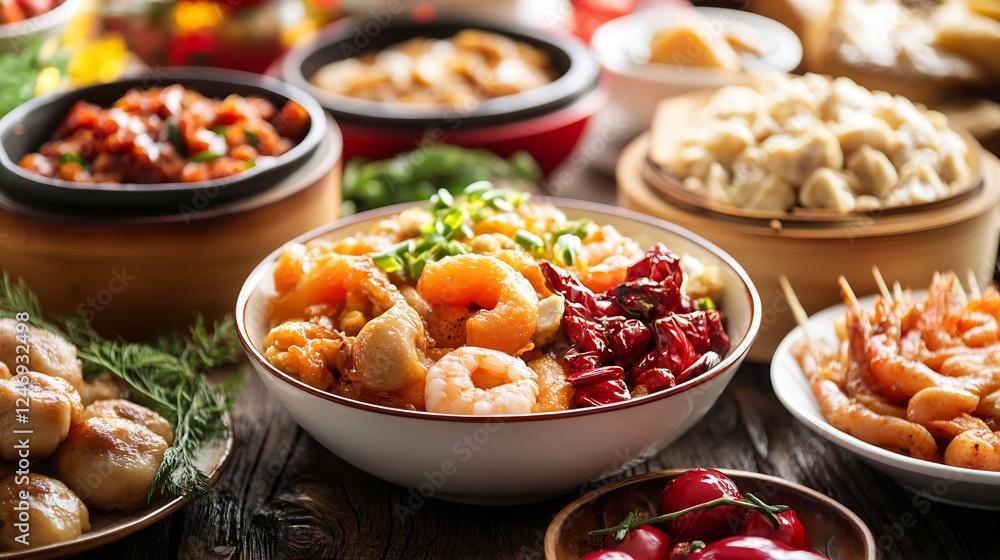 Vibrant Seafood Platter with Spicy Shrimp and Crispy Fritters in a Rustic Setting : Generative AI Vibrant Seafood Platter with Spicy Shrimp and Crispy Fritters in a Rustic Setting : Generative AI