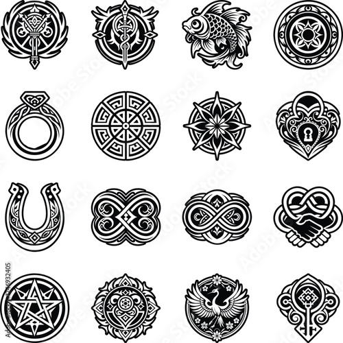 Set of Glyph Style Lucky Charm Icons 

