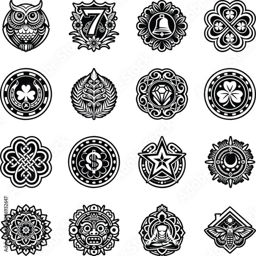 Set of Glyph Style Charm Tattoo Icons 

