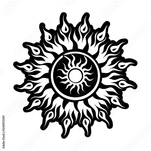Burning sun symbol icon in glyph style