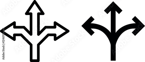 Choice Between Three Roads Arrow Icon Vector Symbol Set for Decision and Directional Designs
