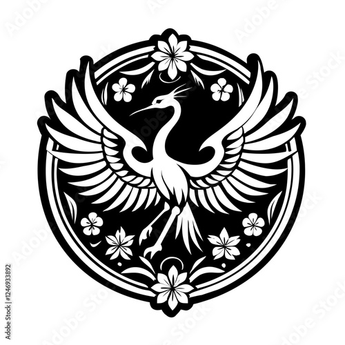 Japanese crane icon in filled style