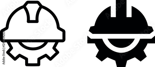 Construction Helmet on Gear Icon Vector Symbol Set for Industrial and Safety Designs