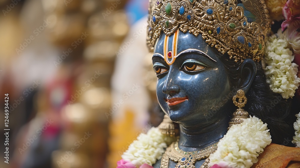 Intricately Carved Statue of Deity with Floral Garlands in Indian Temple : Generative AI Intricately Carved Statue of Deity with Floral Garlands in Indian Temple : Generative AI