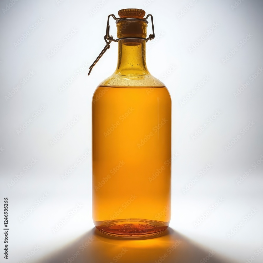 Golden Liquid in Clear Glass Bottle with Metal Clasp Golden Liquid in Clear Glass Bottle with Metal Clasp