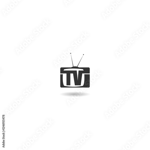 Old TV logo icon with shadow