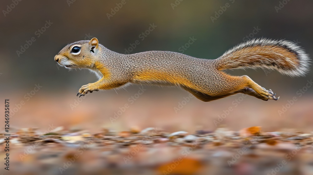 Fototapeta premium Leaping Squirrel in Autumnal Habitat