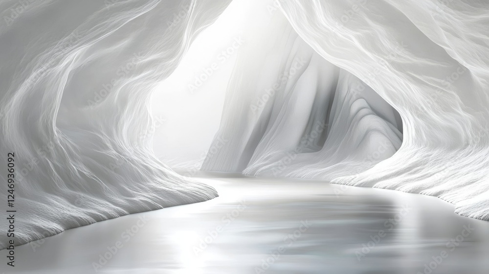 Fototapeta premium Tranquil white cave with reflective water.