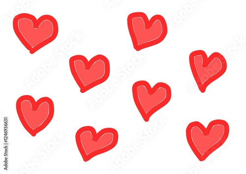 Felt pen doodle colored red and pink heart scribbles. Abstract texture drawn with felt-tip pen. Colorful felt tip ink markers handwritten drawn lines. Sketch concept. Seamless love pattern. 