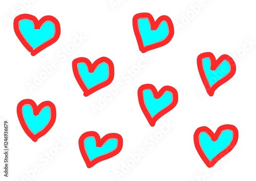 Felt pen doodle colored red and blue heart scribbles. Abstract texture drawn with felt-tip pen. Colorful felt tip ink markers handwritten drawn lines. Sketch concept. Seamless love pattern