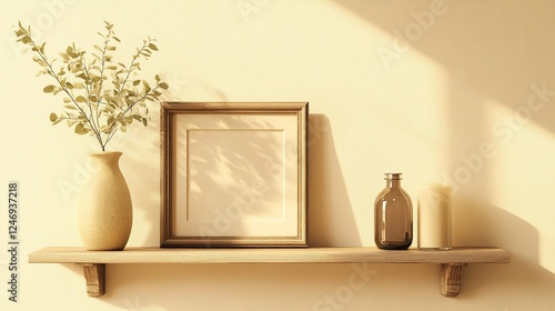 Wallpaper Mural Wooden Shelf Decorated With Vase Frame And Candle Torontodigital.ca