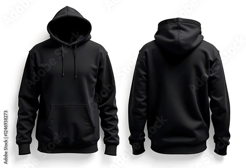 Photorealistic Black Hoodie Mockup: Front & Back, Versatile Apparel Template
