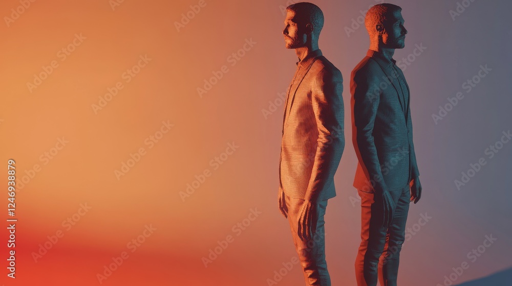 Two male figures with contrasting colors. Two male figures with contrasting colors.