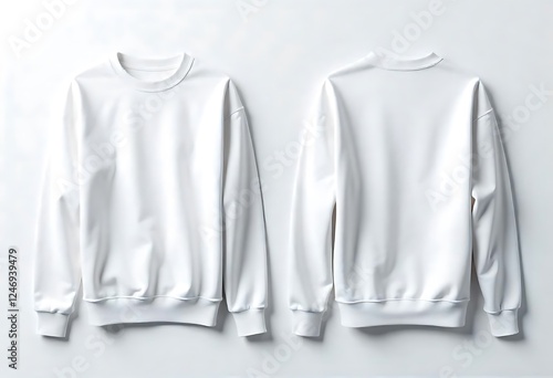 Photorealistic White Long Sleeve Sweatshirt Mockup: Front & Back, Editable Apparel Template