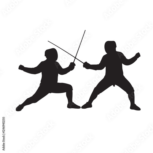 Silhouette vector illustration of a fencer with a sword on a white background