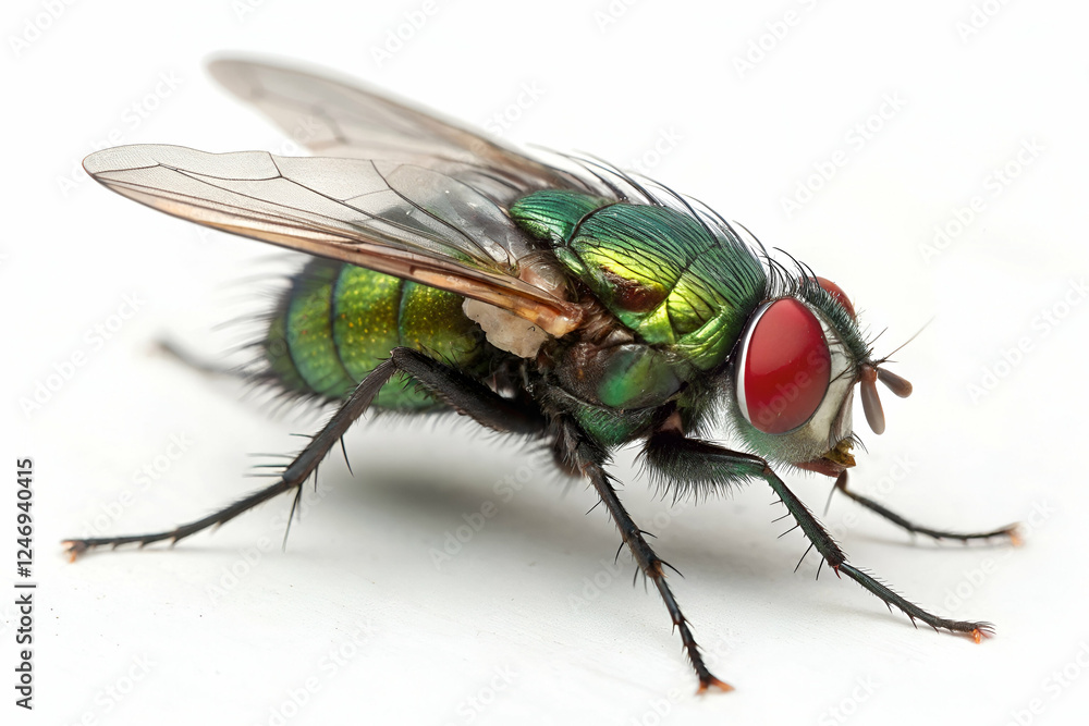 A close-up image of a vibrant green fly with red eyes, showcasing intricate details of its wings and body. A close-up image of a vibrant green fly with red eyes, showcasing intricate details of its wings and body.