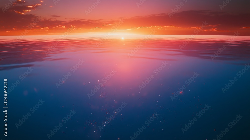 Obraz premium Vibrant sunset over tranquil ocean waters.