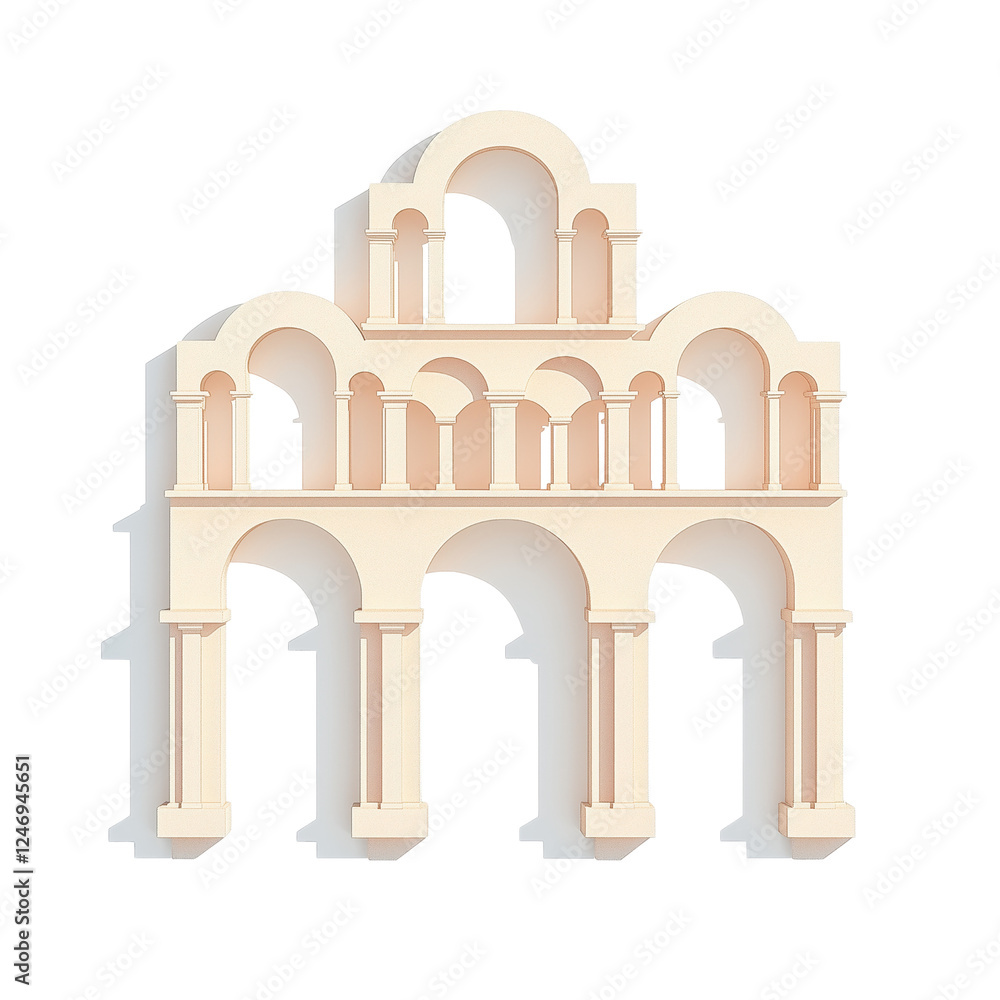 Fototapeta premium A three-dimensional architectural structure featuring multiple arches and columns in a light color.