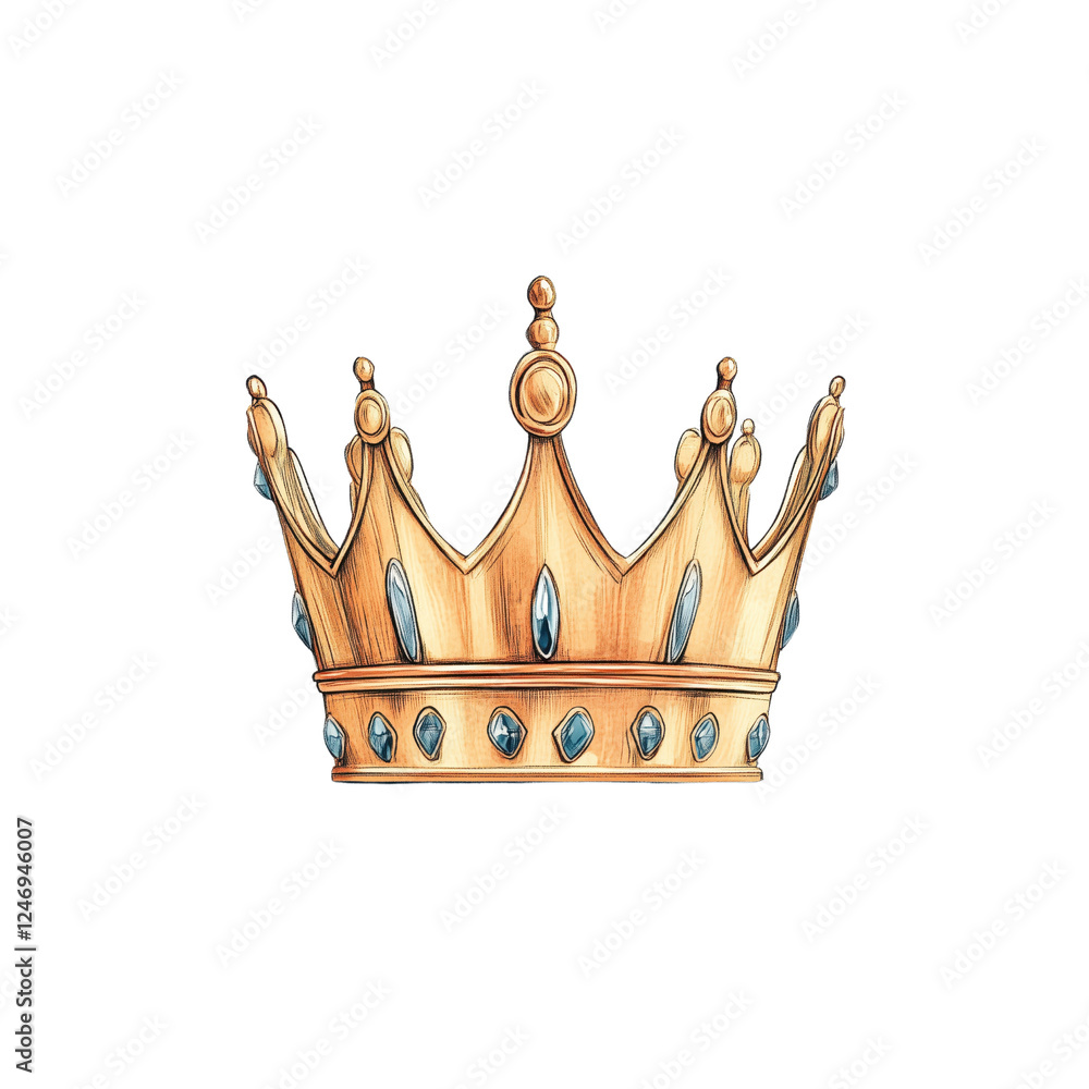 A golden crown adorned with blue gemstones, featuring intricate designs and elegant peaks. A golden crown adorned with blue gemstones, featuring intricate designs and elegant peaks.