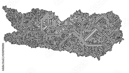 IT-Umriss des Österreichischen Bundeslands Kärnten, als Computerchip auf transparenten Hintergrund