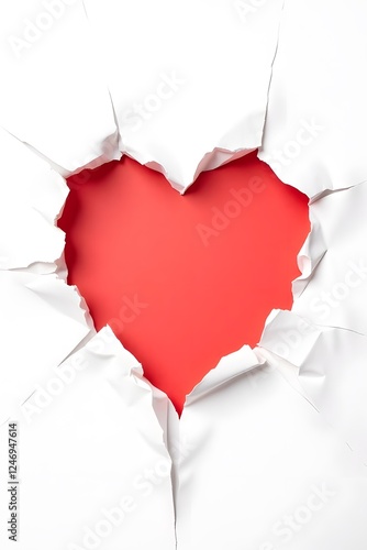Torn paper heart shape with red background
