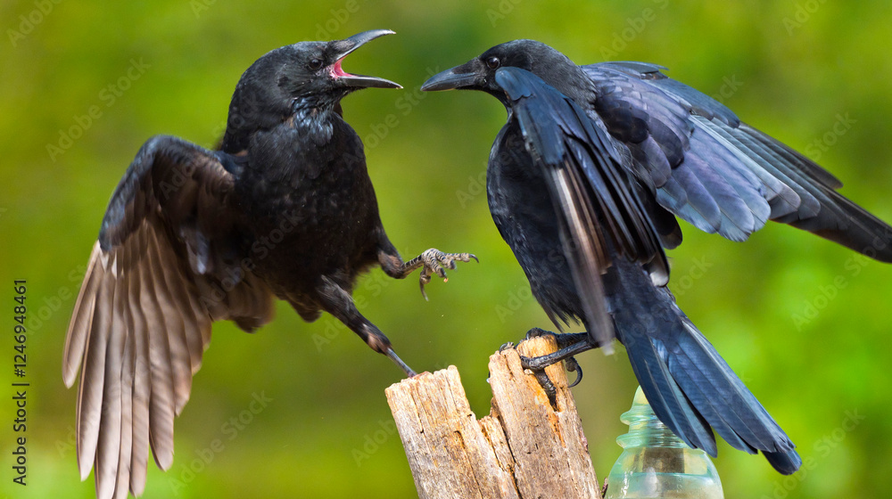 Obraz premium Carrion Crow, Corvus corone corone, Mediterranean Forest, Castile Leon, Spain, Europe