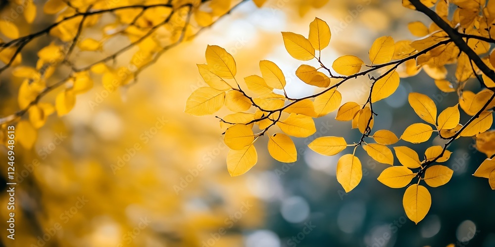 Obraz premium Autumn branches with golden yellow leaves in vibrant seasonal landscape : Generative AI