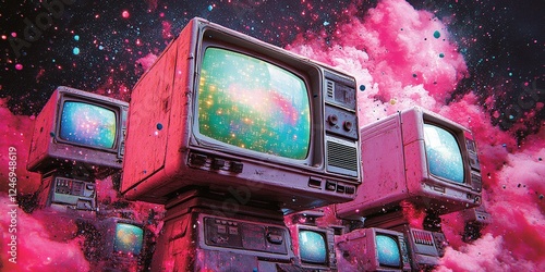 Wallpaper Mural Old computers in a vibrant cosmic landscape create a surreal technological dreamscape Torontodigital.ca