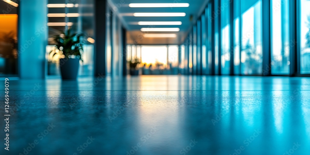 Obraz premium Modern Corporate Office Interior with Evening Sunlight Through Glass Windows : Generative AI