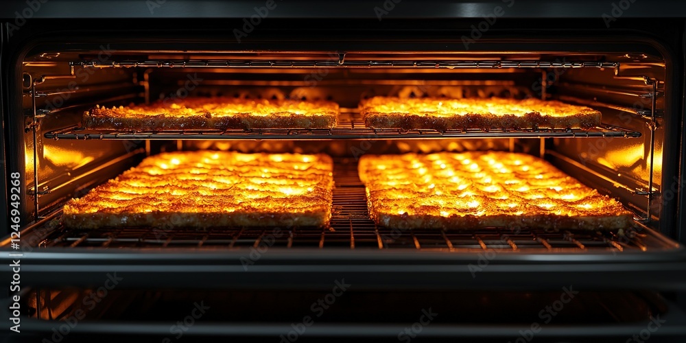 Freshly baked pastries golden brown in a modern oven during the early evening Freshly baked pastries golden brown in a modern oven during the early evening
