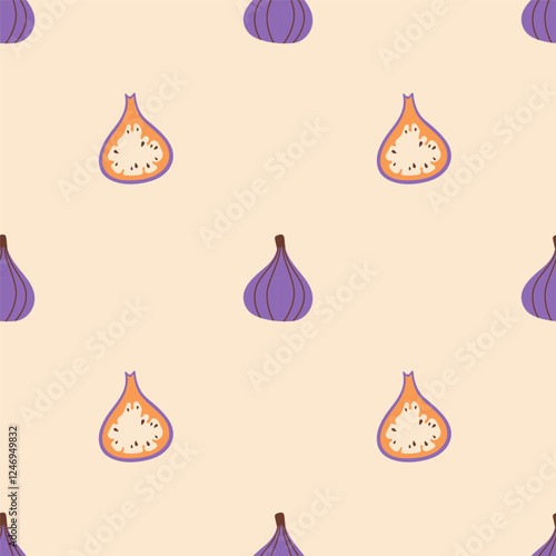 Fig seamless pattern. Figs fruit. Organic vitamins and healthy nutrition. Flat design, doodle style. Graphic texture design. Vector