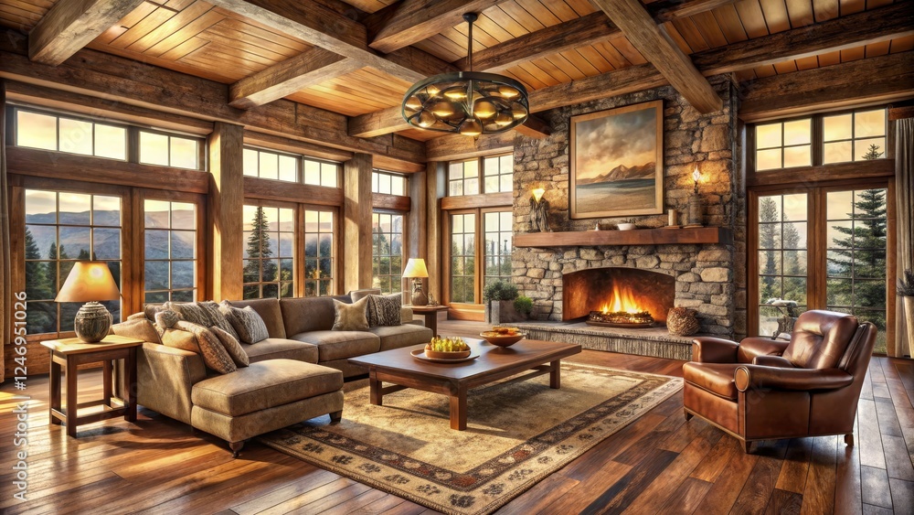 Cozy Rustic Living Room Design with Warm Fireplace and Woods Cozy Rustic Living Room Design with Warm Fireplace and Woods