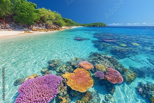 Breathtaking Turquoise Lagoon with Vibrant Coral Reef in Tropical Island Paradise