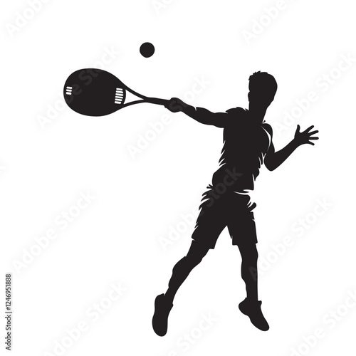 Silhouette vector illustration of a tennis player serving the ball on a white background