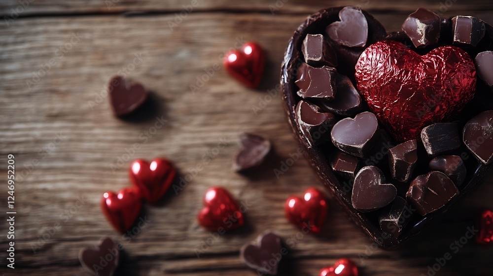 Heart Shaped Candies and Assorted Chocolates on Rustic Wooden Background : Generative AI Heart Shaped Candies and Assorted Chocolates on Rustic Wooden Background : Generative AI
