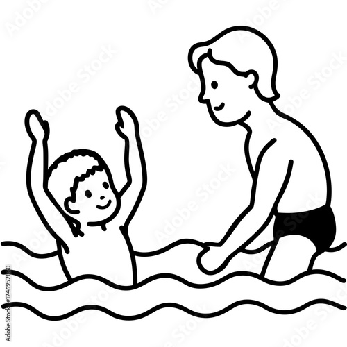 A dad teaching his child how to swim