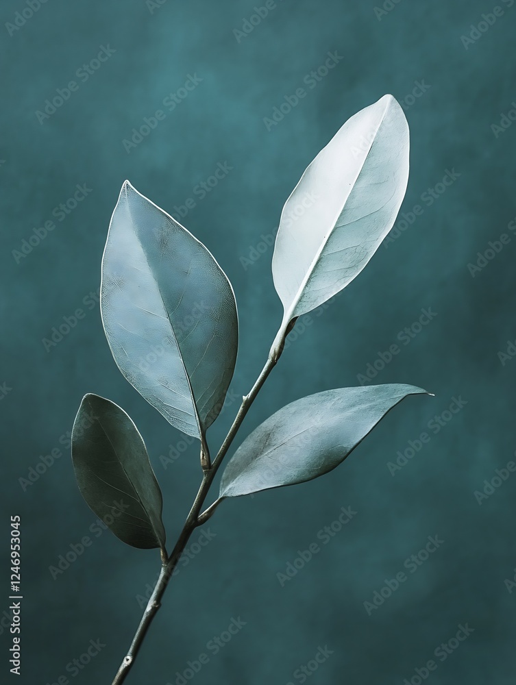 Obraz premium Elegant Green Leaf Against Deep Teal Background for Minimalistic Natural Design : Generative AI