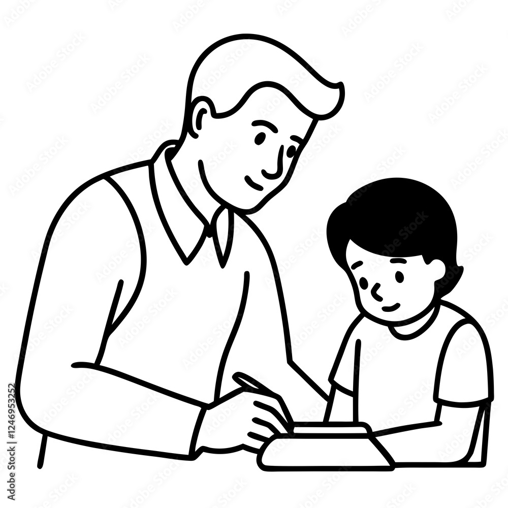 A father helping his child with homework A father helping his child with homework