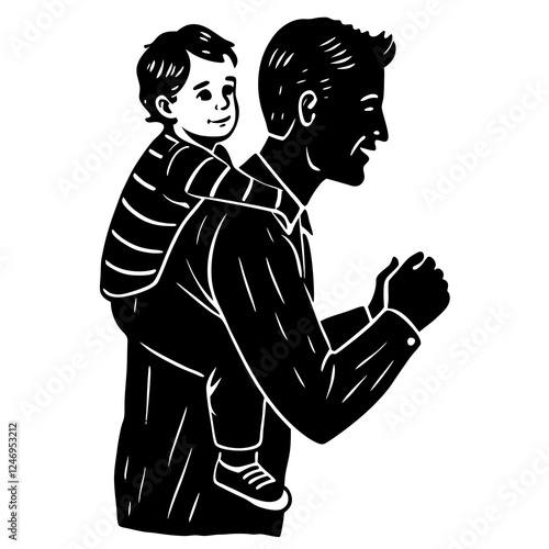  A father giving his child a piggyback ride silhouette vector illustration 