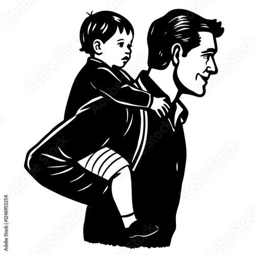 A father giving his child a piggyback ride  silhouette vector illustration 
