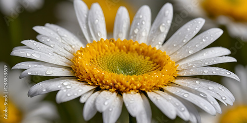 closeup chamomile with water drops