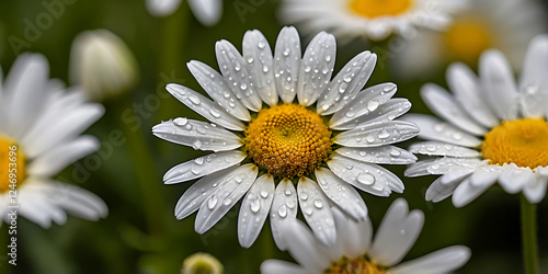 white chamomile flower with water drops