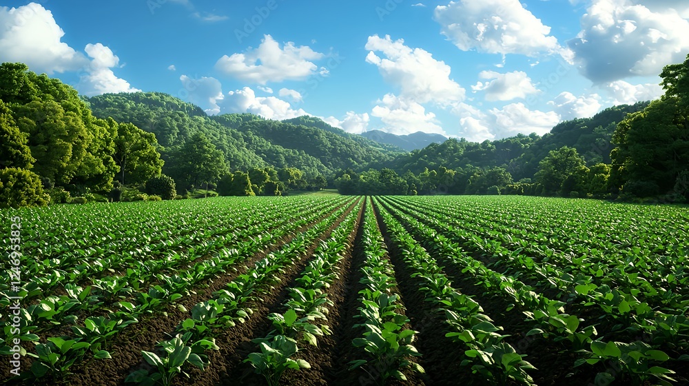 Lush Green Field Under Sunny Sky Lush Green Field Under Sunny Sky