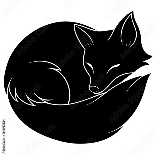 A fox curled up sleeping silhouette vector illustration 