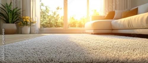 Wallpaper Mural Soft white carpet in a bright living room with natural sunlight and a comfortable sofa Torontodigital.ca