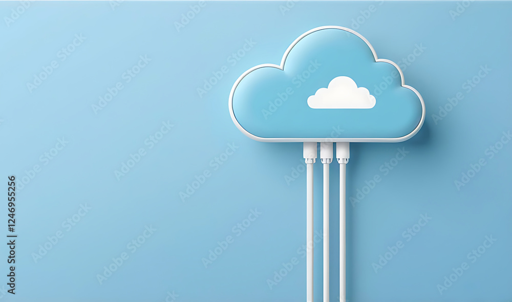 White cloud storage system, background with copy space, cloud storage technologies illustration White cloud storage system, background with copy space, cloud storage technologies illustration