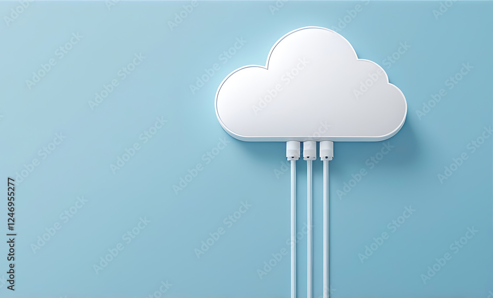 White cloud storage system, background with copy space, cloud storage technologies illustration