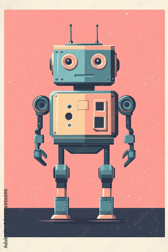 Fototapeta premium Isometric AI robotic icon flat art, clean and modern digital assistant model with soft rounded edges and expressive LED facial display