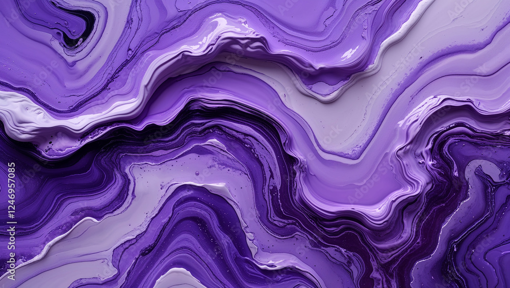 Fototapeta premium Purple and white paint mixing, creating abstract wavy pattern