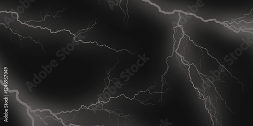 Thunder Stock Image In Black Background. Massive lightning bolt with branches isolated on black background.
